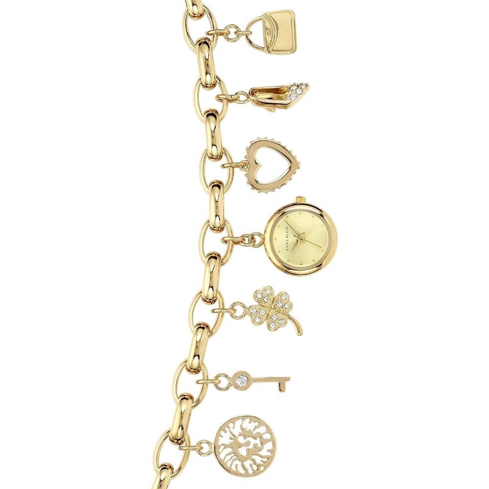Women's Crystal Accented Gold-Tone Charm Bracelet Watch Elegant Jewelry - Picture 2 of 8